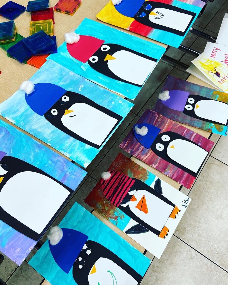 Art in Nature camp — kids' penguin paintings