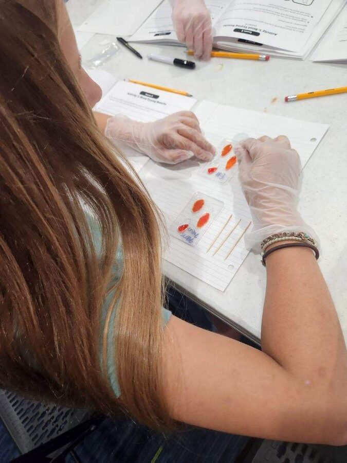 Student doing a blood-typing lab at STEAMCamp